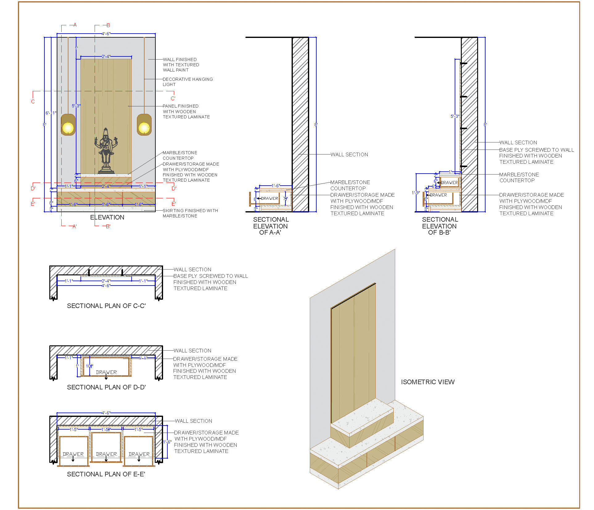 Beautiful Home Mandir Design in AutoCAD with Full Details